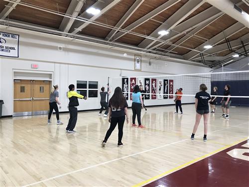 Students playing volleyball 